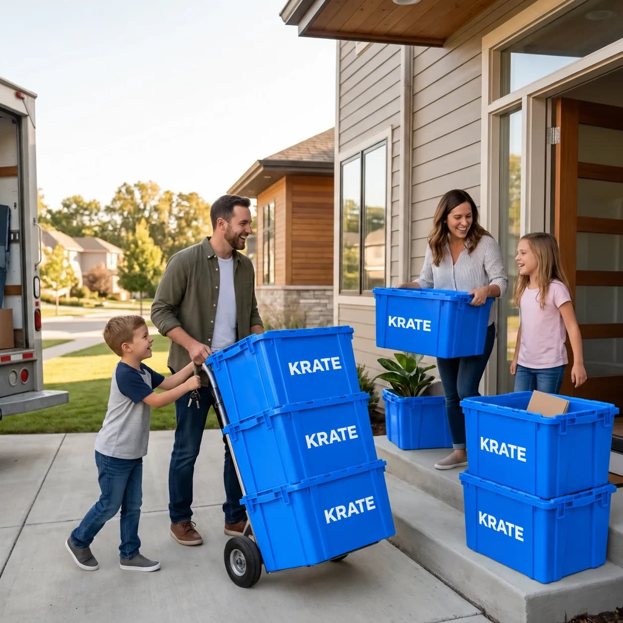 Family moving with KRATE reusable totes